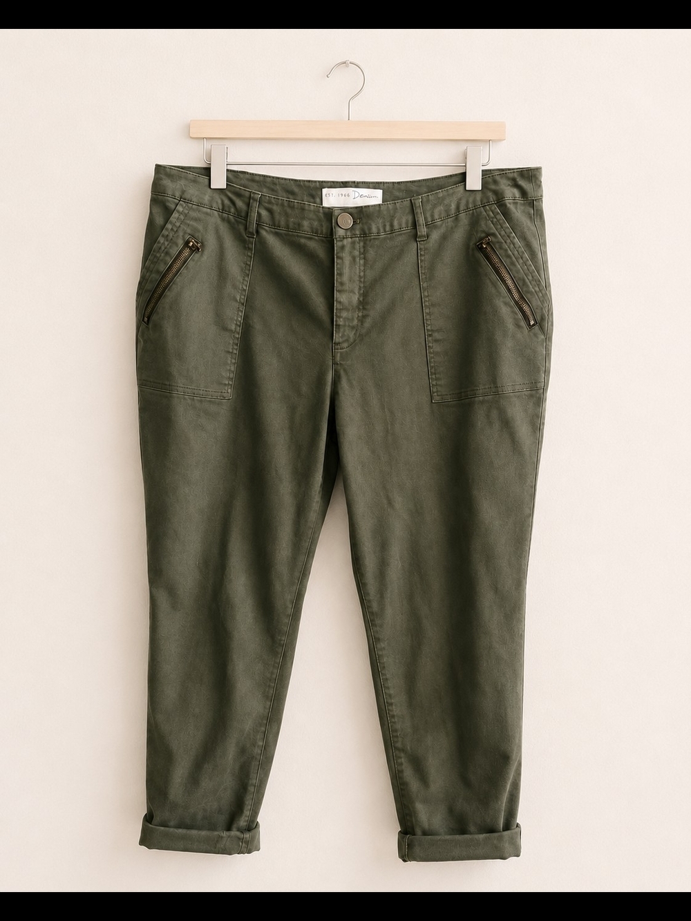 Est. 1946 Denim 18W Olive Green Utility Pants Zip Pocket Tapered Plus Size